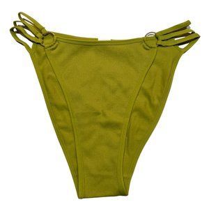 NWT AERIE High Cut Bikini Pantie Sz XS Pea Green Ribbed Gold Ring